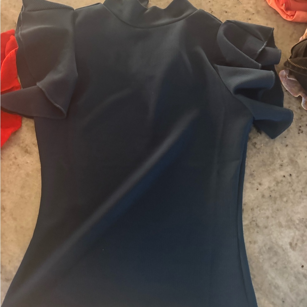 Elegant Navy Ruffle Sleeve Blouse